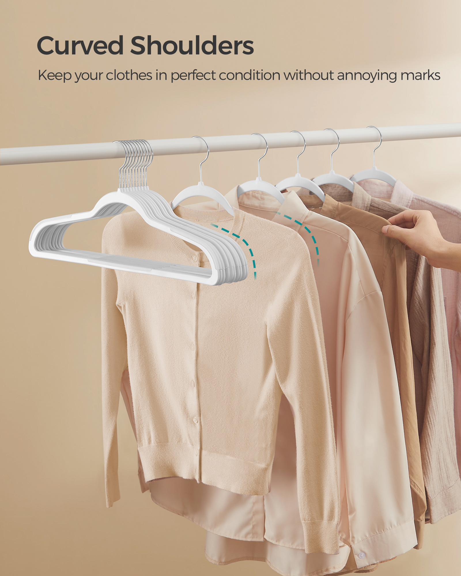 50-Pack Space Saving Plastic Hangers with 360° Swivel Hooks, Heavy Duty Closet Organizers for Coats, Dresses, Pants, Cloud White