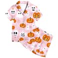 thumbnail image 3 of Halloween Pajamas Kids Size 11-12 Years Nightwear Full Print Short Sleeve Top with Elastic Shorts Soft Pjs for Girls Light Pink, 3 of 6