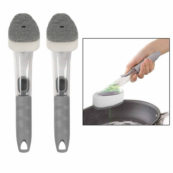 2 Dish Sponge Wand Soap Dispensing Brush Cleaner Scrub Refill Dispenser Kitchen