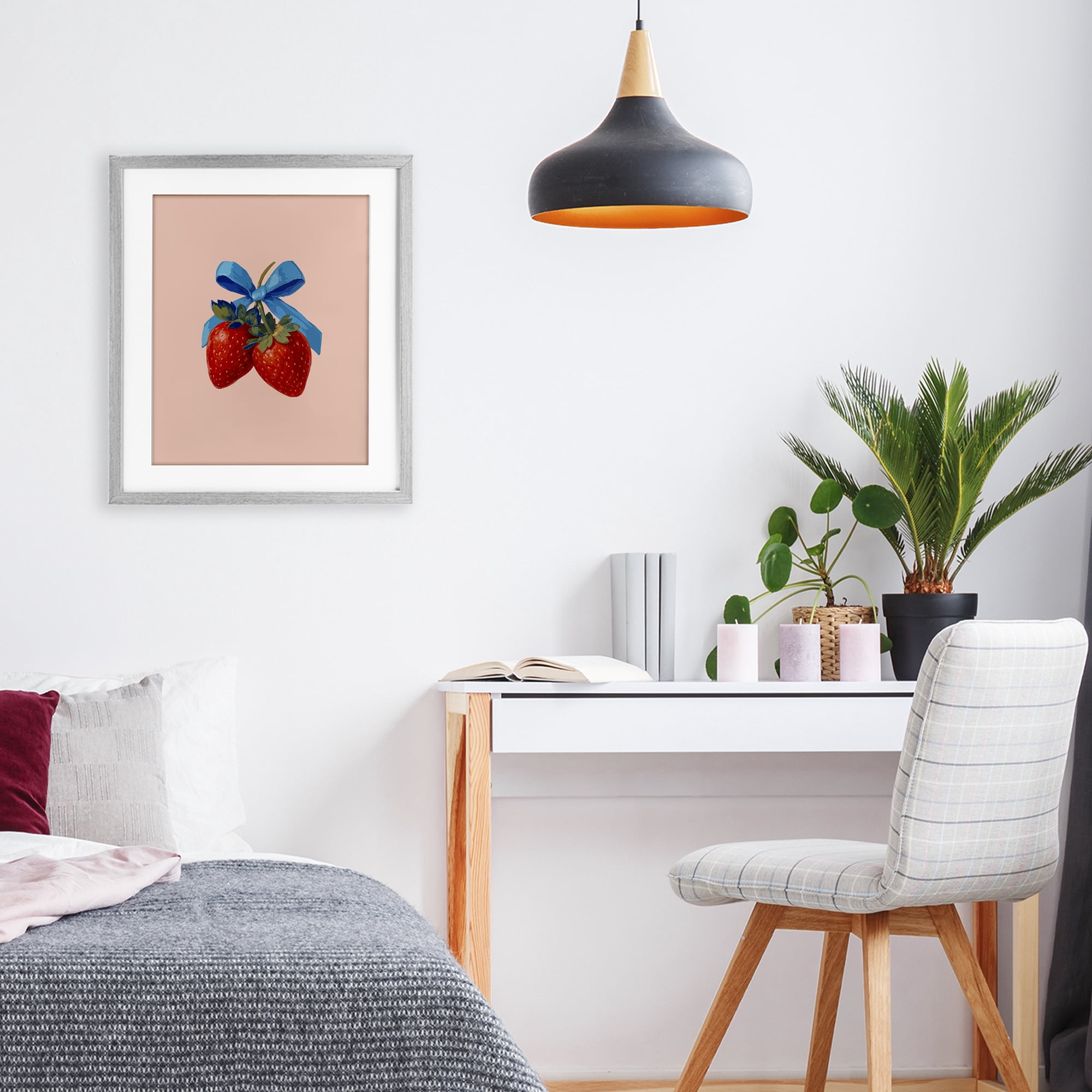 Stupell Industries Strawberry Pair with Blue Bow Gray Framed Print Under Glass, design by Imagine It Images
