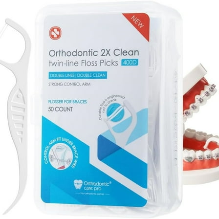 Orthodontic dental floss stick designed specifically for braces - Orthodontic dental floss stick, double line, odorless