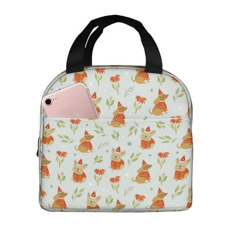 Insulated Lunch Bag for Women Men - Cute Dog flower Puppy Leakproof Cooler Lunch Box for Women Men  Lunch Tote Bags for Work School Picnic Travel