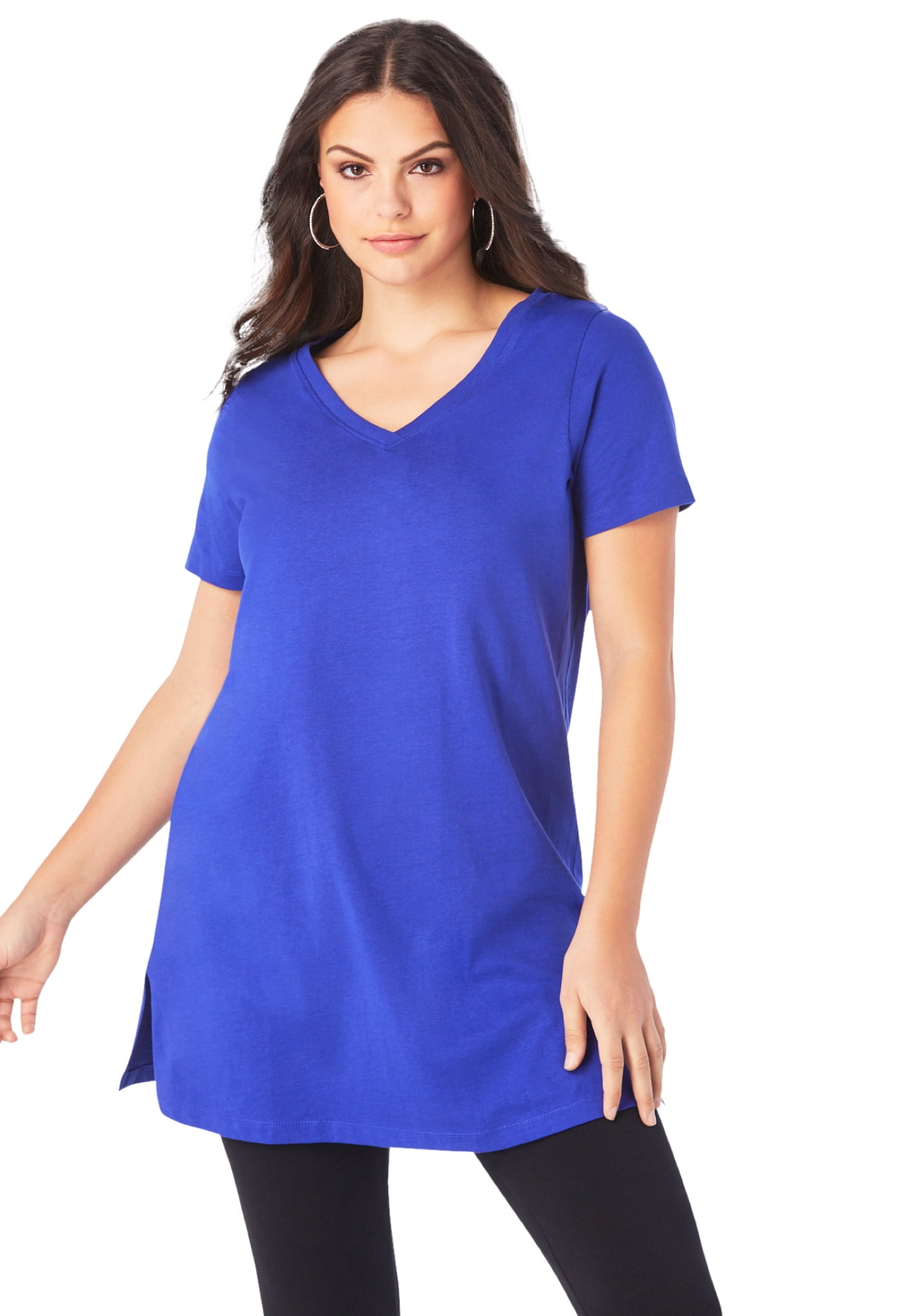Roamans Womens Plus Size Short-Sleeve V-Neck Ultimate Tunic