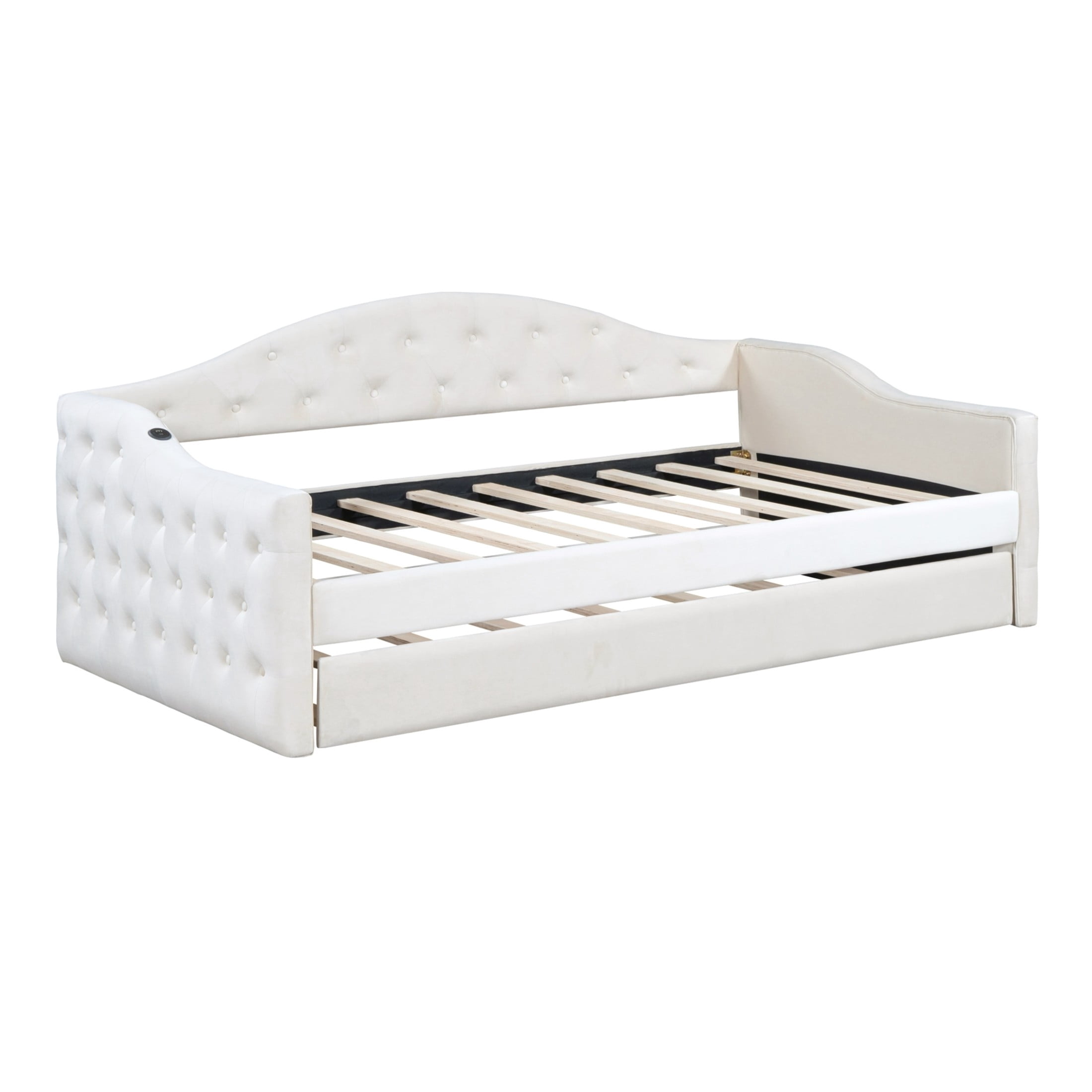 Noble House Twin Tufted Upholstered Daybed with Trundle, USB and Type-C Charging Ports, Beige