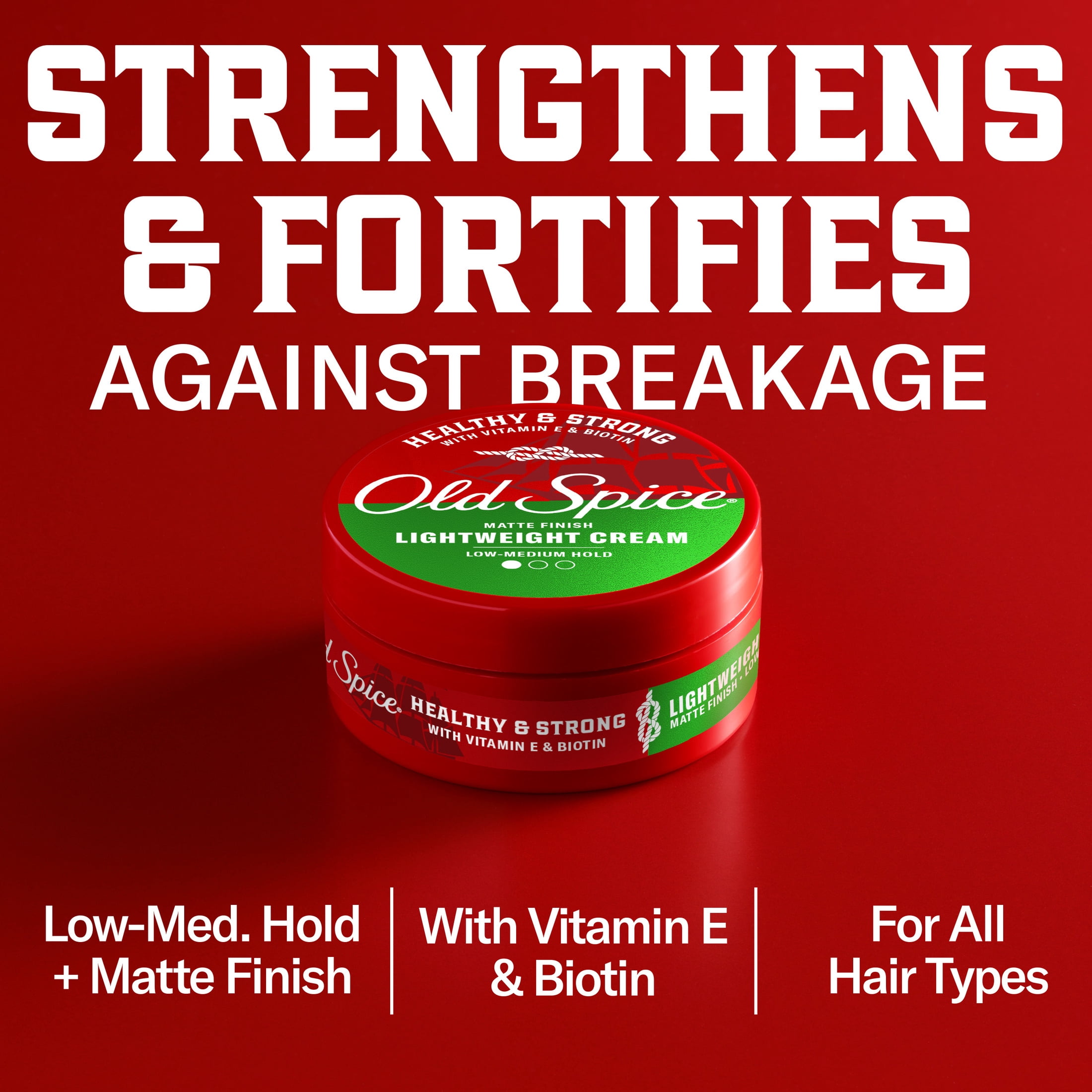 Old Spice Lightweight Cream for Men, Healthy and Strong with Vitamin E and Biotin, Men's Hair Styling Lightweight Cream, Low-Medium Hold, Matte Finish, 2.22 oz