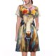 thumbnail image 1 of Balery Oil Painting Flower Cow Vestidos sueltos de manga corta para mujer, vestidos de verano 2025, vestidos casuales de corte A con vuelo., 1 of 6