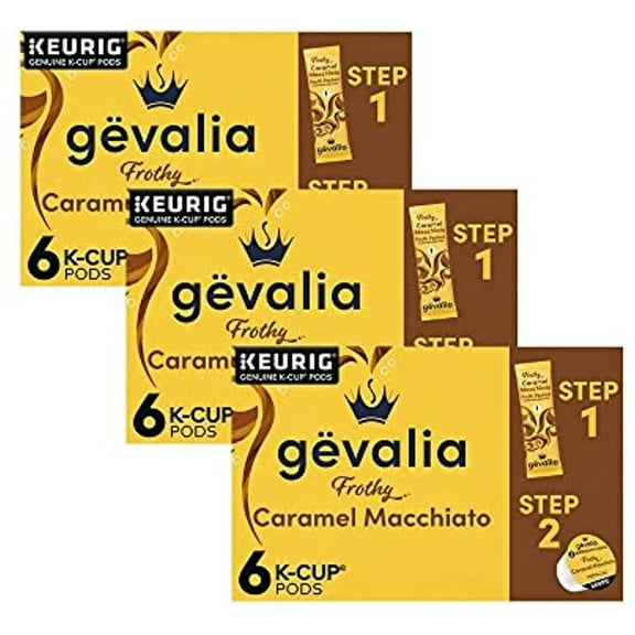 Gevalia Caramel Macchiato 2-Step K-Cup & Froth Packets, 6-Count, 5.6 Oz. Box (Pack Of 3) [Retail Packaging]
