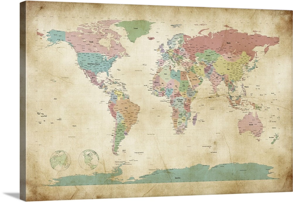 Great Big Canvas Political Map Of The World Map Antique Canvas