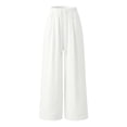 thumbnail image 4 of DHFJKG Wide Leg Pants For Women Linen Flowy Palazzo Drawstring Elastic Waist Pants With Pockets Summer Beach Vacation Clothes Stylish Trousers, 4 of 4