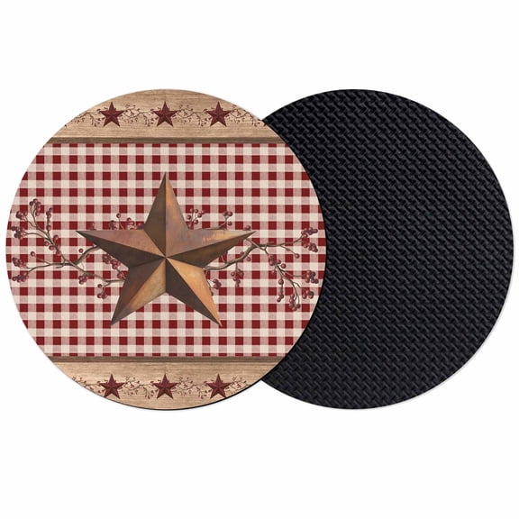 Vintage Texas Star Brown Coasters Set of 2, Absorbent Coasters for Drinks, Red Plaid Berry Farmhouse Coaster for Desk Coffee Table Protection, Home Decor House Warming Gifts 4"