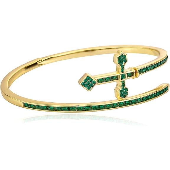 14K Gold Sword and Cross Design Bracelet, Mossanite Bangle, A Striking Symbol of Faith and Strength,Best Day Gift