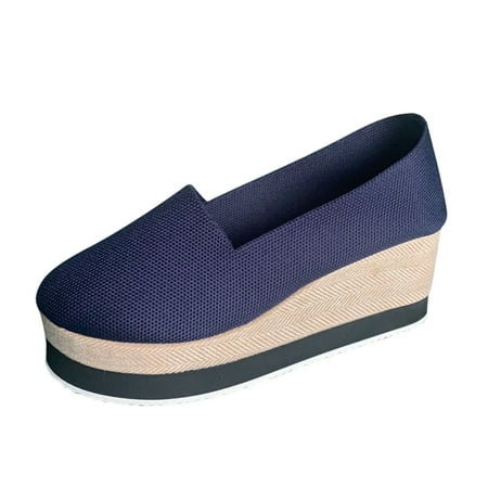 

Alueeu ladies shoes casual Women s Fashion Casual Closed Toe Platforms Wedges Pumps Slip On High Heel Shoes Blue 39