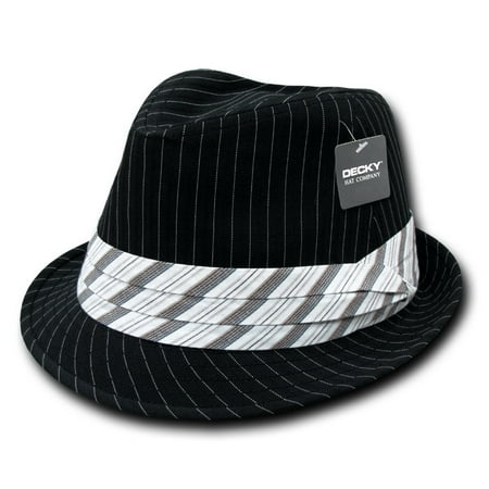 Decky 556-BLK-WHT-06 Pinstriped Fedora Hat, Black White - Small & Medium