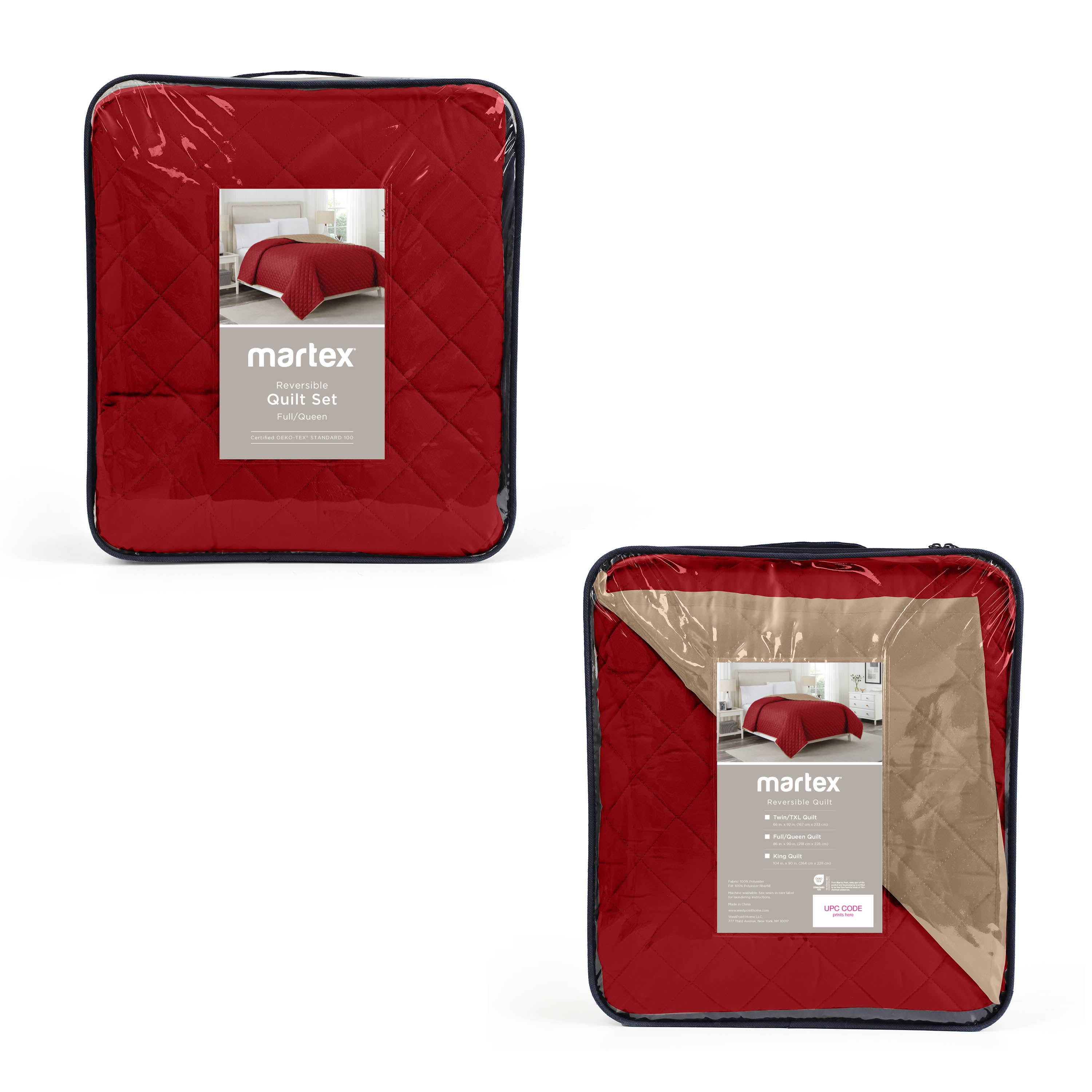Martex Reversible Microfiber Twin Coverlet, Soft Lightweight Bedding, Khaki/Red