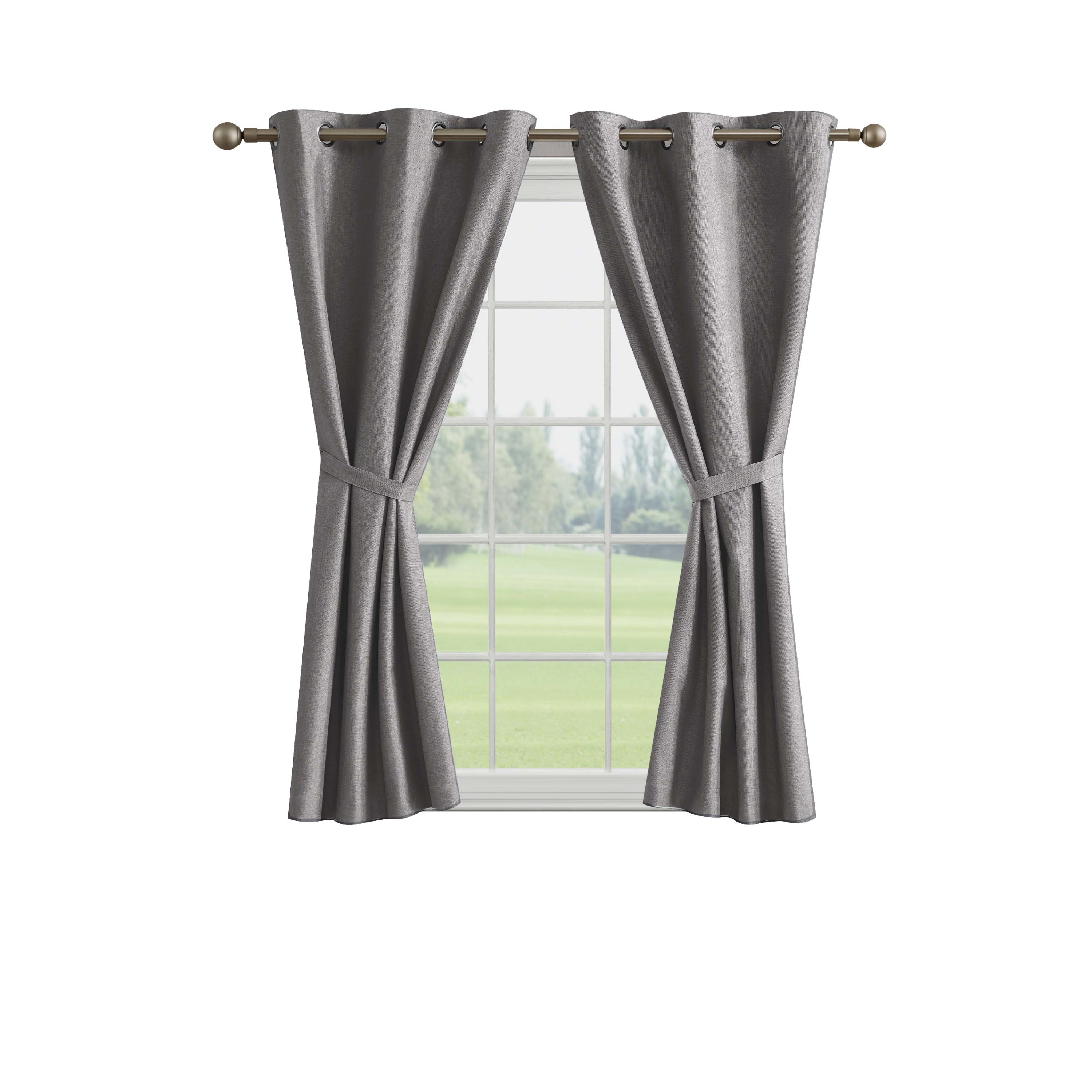 Legrae Blackout Thermal Insulated Grommet Curtains, Set of 2 Panels with Tiebacks, Titanium Grey, 38" x 63"