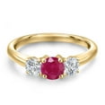 thumbnail image 3 of Gem Stone King 10K Yellow Gold Red Ruby and Lab Grown Diamond Engagement Ring for Women | 1.09 Cttw | Round 5MM | Gemstone July Birthstone | Size 6, 3 of 6