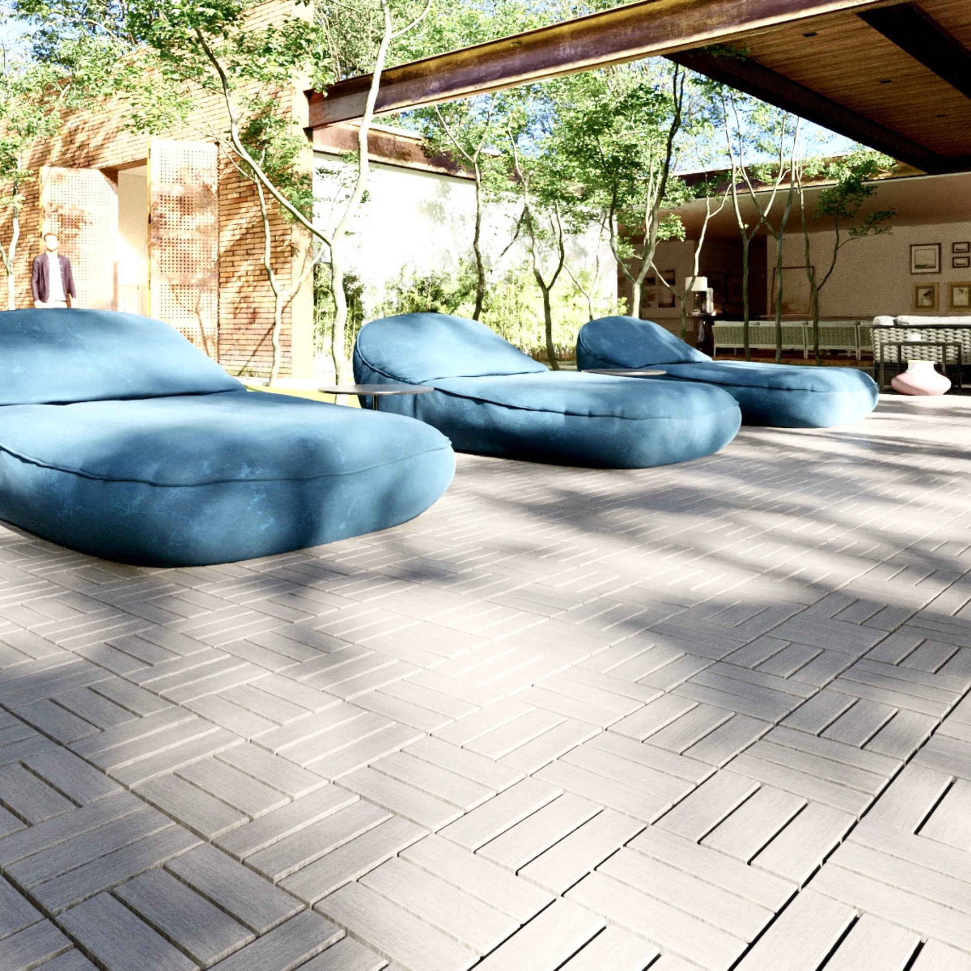 Miniyam 30 Pcs Interlocking Deck Tiles, 12x12 inch, Acacia Solid Wood, Outdoor Balcony, Light Gray