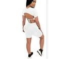 thumbnail image 4 of Women 2 Pcs Casual Outfits Sets, Open Back Short Sleeve Crop Tops + Tight High Waist Short Pants, 4 of 5