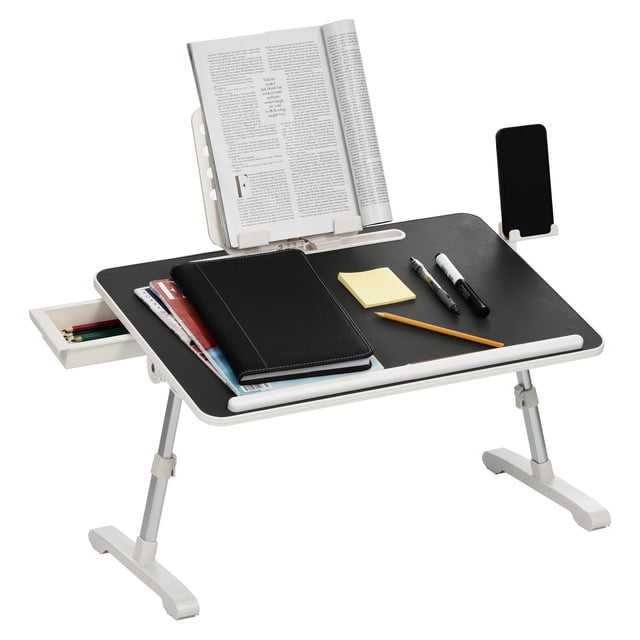 Unique Bargains Adjustable Foldable Laptop Bed Desk Lap Tray Table with Drawer and Phone Book Stand, Grey