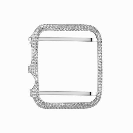 Custom Bezel - Apple Watch Bezel 38mm .925 Sterling Silver Cubic ZIrconia Custom Fit White Gold Finish