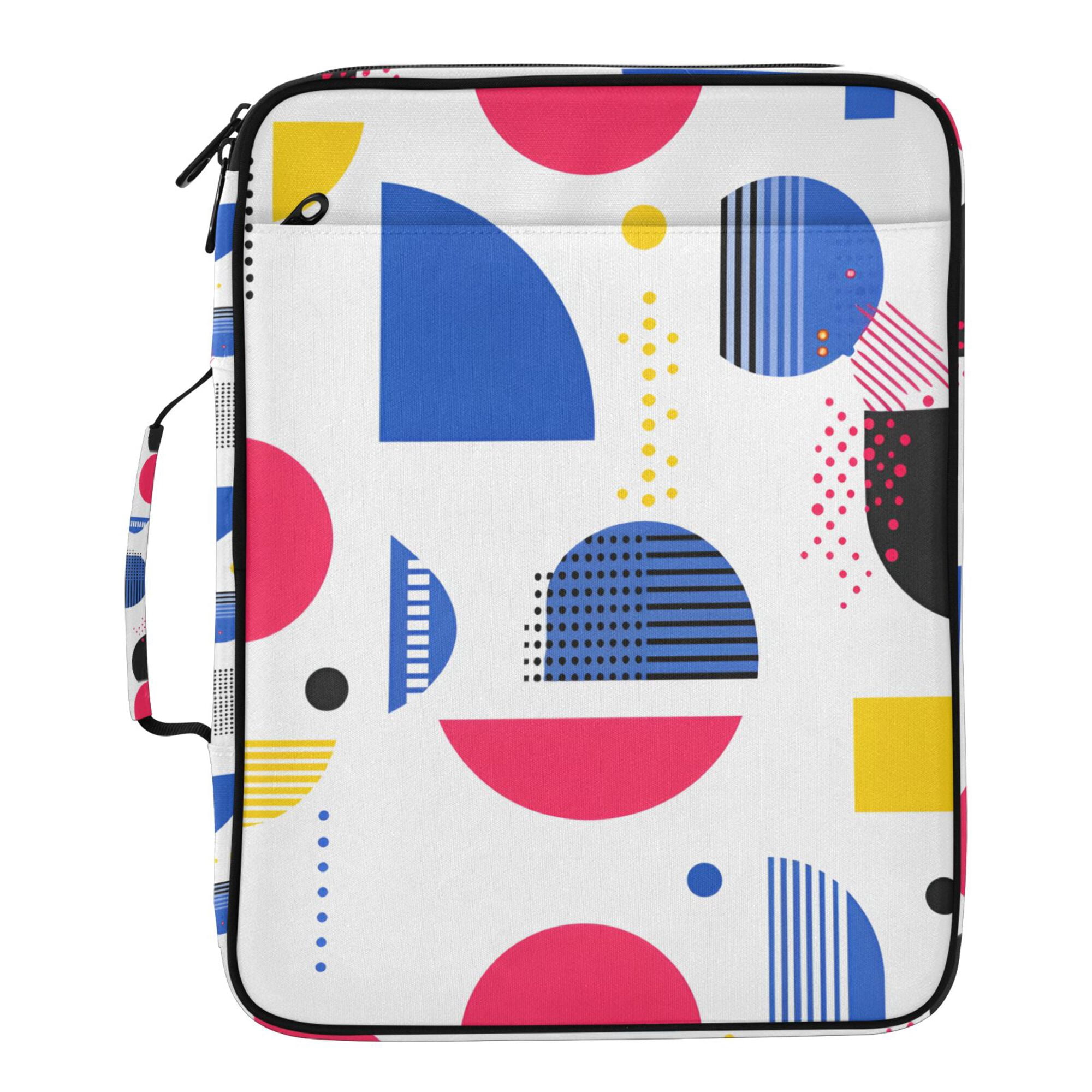 FORMRS Accordion File Folder A4 Size 7-Pocket Expanding Document Organizer Bag with 3 Ring Binder, Blue Retro Shapes