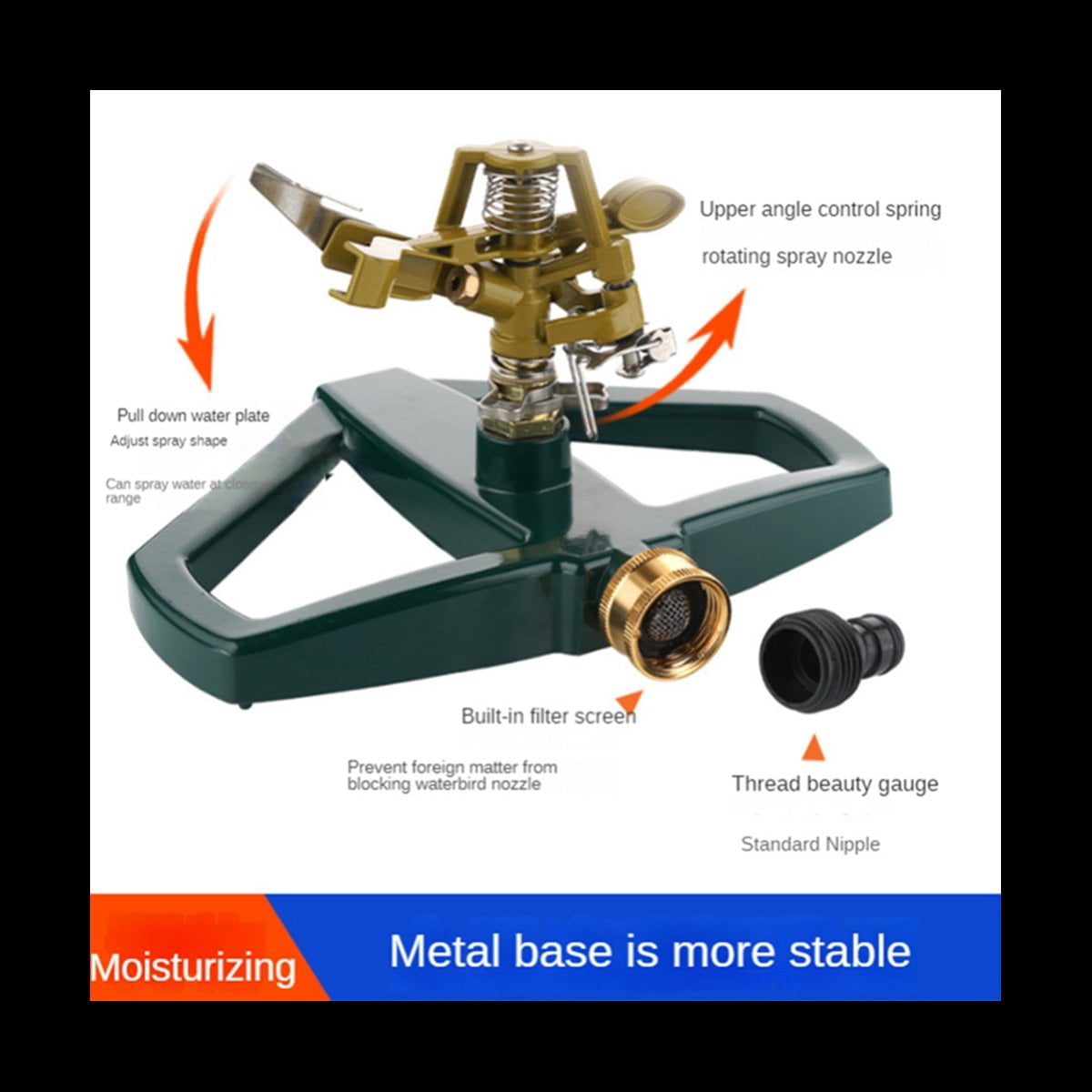 Impact Sprinkler with Base, Circular Sprinkler with Sprinkler Head, Garden Hose Sprinklers System for Lawn Yard Garden