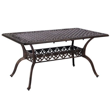 TPHORK Cast Aluminum 60" Rectangular Patio Dining Table,Outdoor Dining Table for 6-8,Patio Metal Dining Table with Umbrella Hole for Backyard,Garden,Poolside