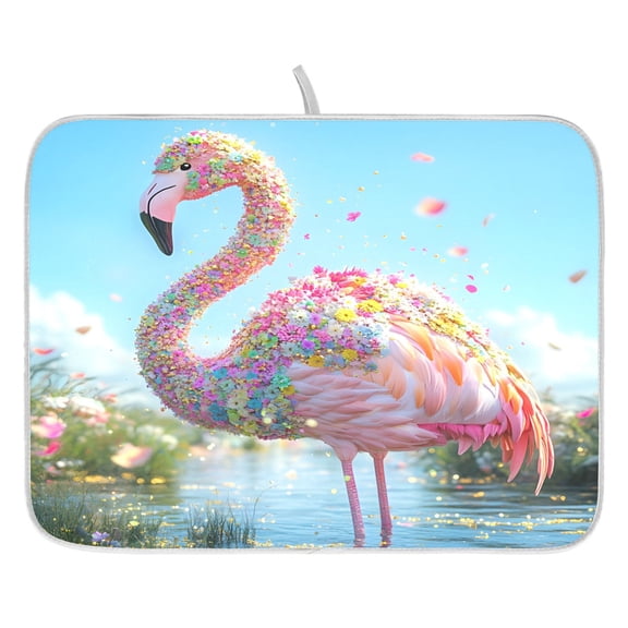 Ryvnso Flamingo Floral Dish Drying Mat for Kitchen Countertop 16x18 Small Dish Pad Drainer Rack Dish Sink Mats