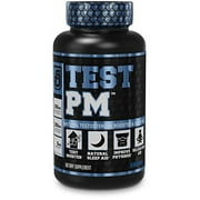 TEST PM Testosterone Booster & Sleep Aid Supplement for Men | Promote Recovery, Muscle Growth, Rest, Fat Loss | Night Time Muscle Builder with Ashwagandha, L-Theanine, & More | 60 Natural Veggie Pills