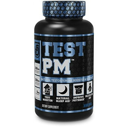 TEST PM Testosterone Booster & Sleep Aid Supplement for Men | Promote Recovery, Muscle Growth, Rest, Fat Loss | Night Time Muscle Builder with Ashwagandha, L-Theanine, & More | 60 Natural Veggie Pills