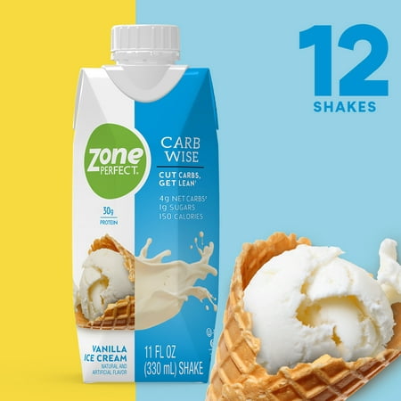ZonePerfect Carb Wise High-Protein Shakes, Vanilla Ice Cream Flavor, For A Low Carb Lifestyle, With 30g Protein, 11 fl oz, 12