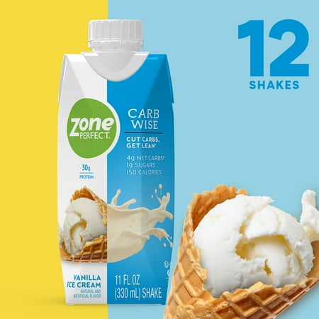 Protein Shake Whipped Vanilla Cream - ZonePerfect Carb Wise High-Protein Shakes, Vanilla Ice Cream Flavor, For A Low Carb Lifestyle, With 30g Protein, 11 fl oz, 12 Count