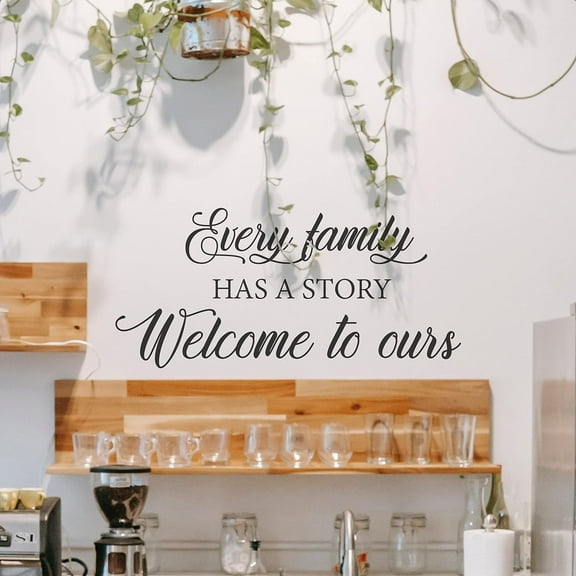 QTH Every Family Has a Story Welcome to Ours - Large Wall Decals for Bedroom Family Decal Quote Word Sayings Sticker Sign Family Decor Removable Vinyl for Living Room Home 30x14 Inches