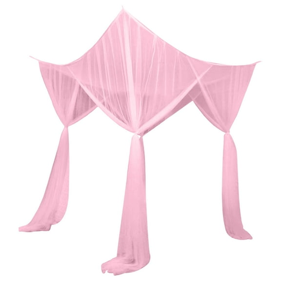 Cxui Bed Canopy 4 Openings Net Curtain, Twin Size Canopy for Girls Kids Rooms, Easy Installation with Hooks, Breathable Polyester Material, for Home Decor Pink