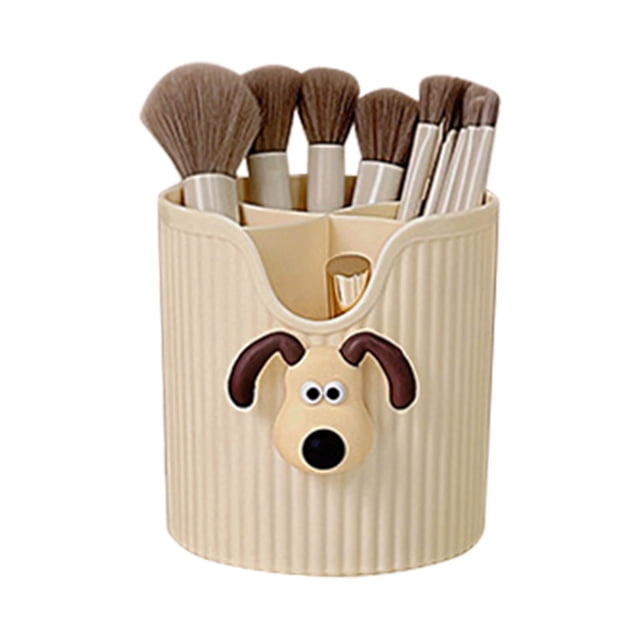 Portalápices de escritorio con 4 compartimentos, gran capacidad, bonito organizador de útiles escolares, brochas de maquillaje, cabeza de perro amarillo lechoso