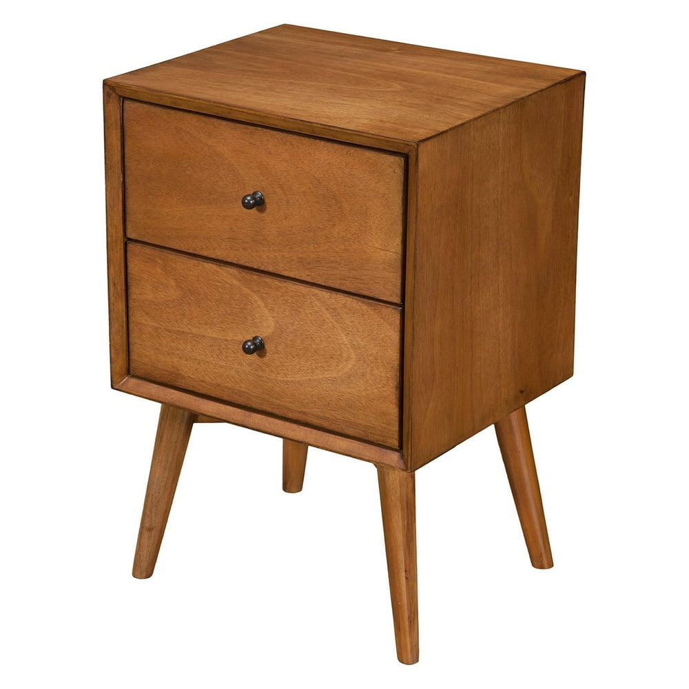 Alpine Furniture Flynn Mid Century Modern 2 Drawer Nightstand in Acorn