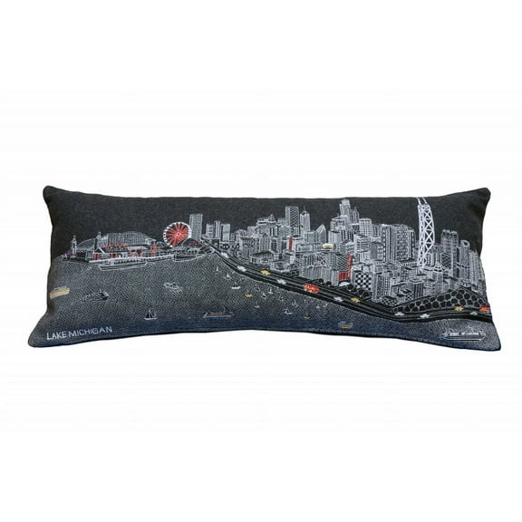 35" Black Chicago Nighttime Skyline Lumbar Decorative Pillow