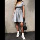 thumbnail image 4 of Vestido Corto Informal de Verano para Mujer, de Corta, Cuello Cuadrado, Corte A, Plisado y con Bolsillos. Gris S, 4 of 8