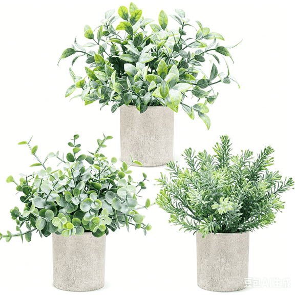 3 Pack Artificial Eucalyptus Potted Plants Small Fake Plants in Pots Faux Eucalyptus Potted Plant Set for Home Shelf Decoration Office Table Desktop Decoration