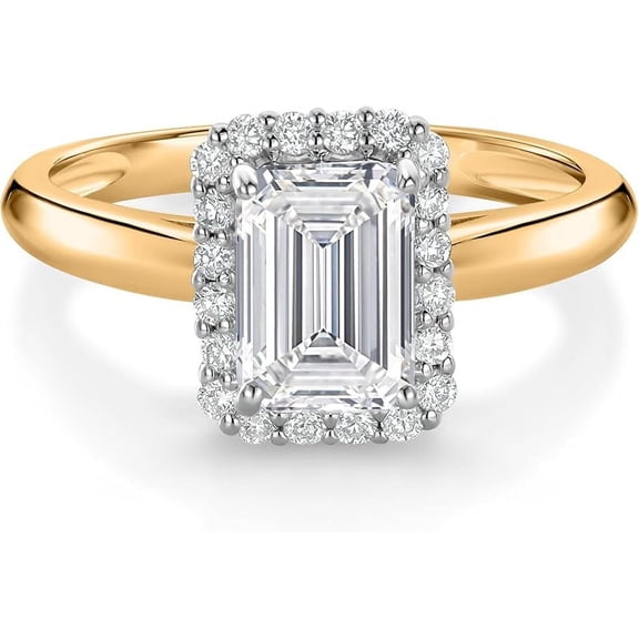 Gems Jewels Women's 925 Sterling Silver 2.26 Ctw Emerald Cut White Diamond Wedding Engagement Anniversary Halo Ring 14K Yellow Gold Plated -4