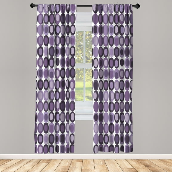 Ambesonne Mid Century Curtains, Retro Round Mosaic Art, Pair of 28"x63", Mauve Eggplant