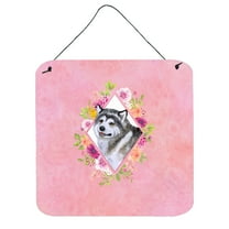 Carolines Treasures CK4112DS66 Alaskan Malamute Pink Flowers Wall or Door Hanging Prints 6x6 multicolor