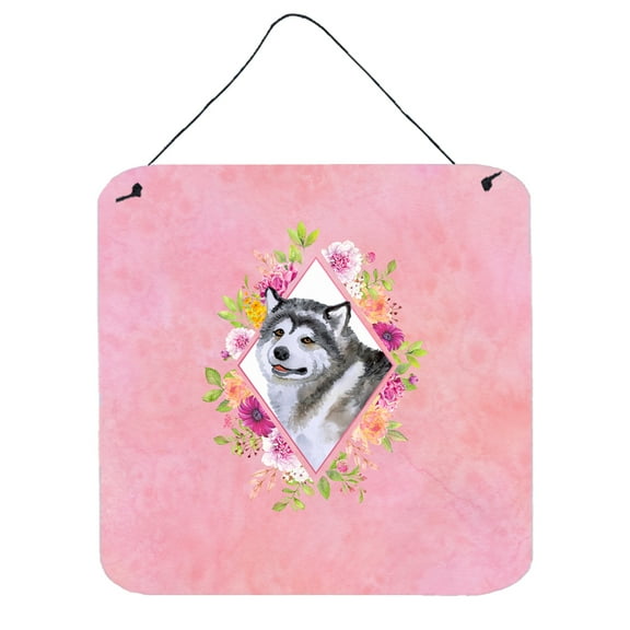 Carolines Treasures CK4112DS66 Alaskan Malamute Pink Flowers Wall or Door Hanging Prints 6x6 multicolor