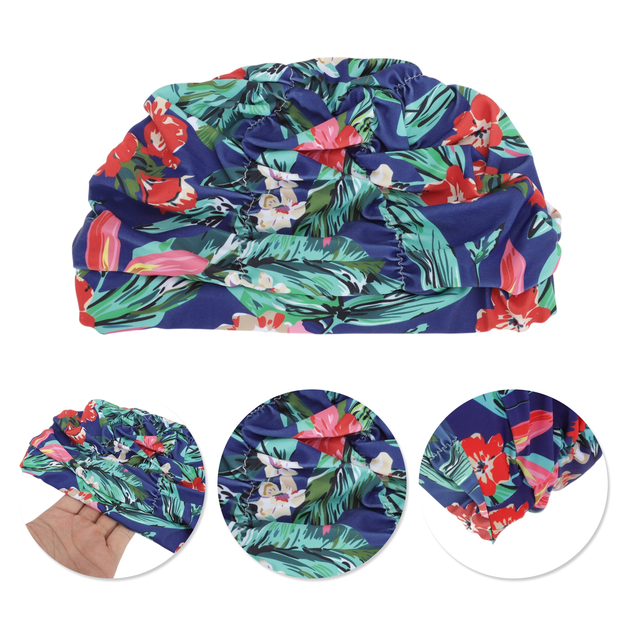 Unique Bargains 1Pc Breathable Pleated Style Swimming Cap Lake Blue White