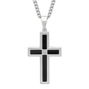 Mens Diamond Accent Stainless Steel Black Inlay Cross Pendant Necklace
