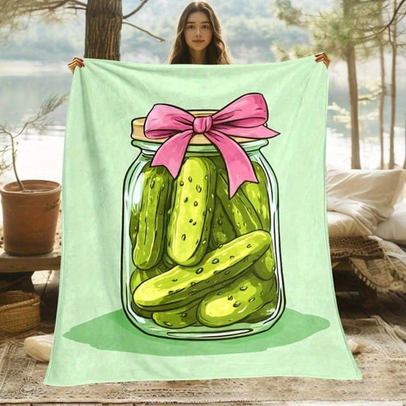HELLOYOUNG Plush Flannel Throw Blanket Soft Lightweight Cozy All-Season Warm Pickle Print Machine Washable Travel Camping Sofa Bed Gift