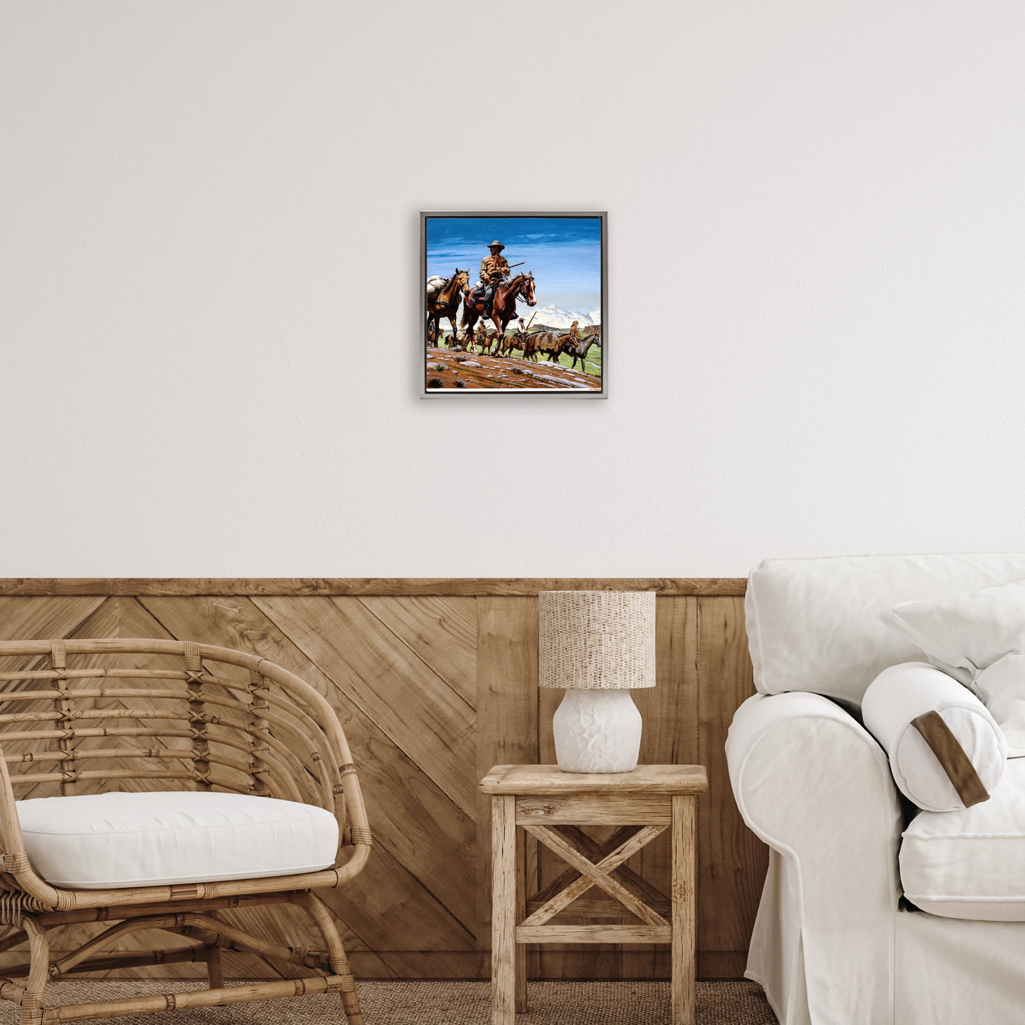 Santa Fe Trail Cowboys Gray Framed Floater Canvas Wall Art, design by Wind River Studios