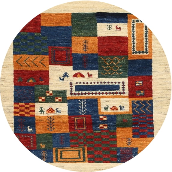 Ahgly Company Indoor Round Contemporary Red Brown Abstract Area Rugs, 4' Round