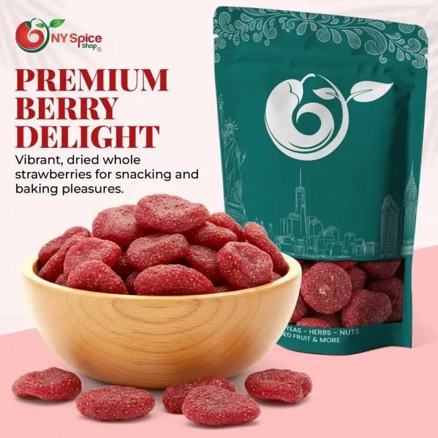 NY SPICE SHOP Whole Dried Strawberries - 3 Pound - Dried Whole Strawberries - Chewy Strawberry Treats - Dried Strawberry Snacks - Vibrant Whole Berry Treats for Toppings, Mixes & Everyday Use