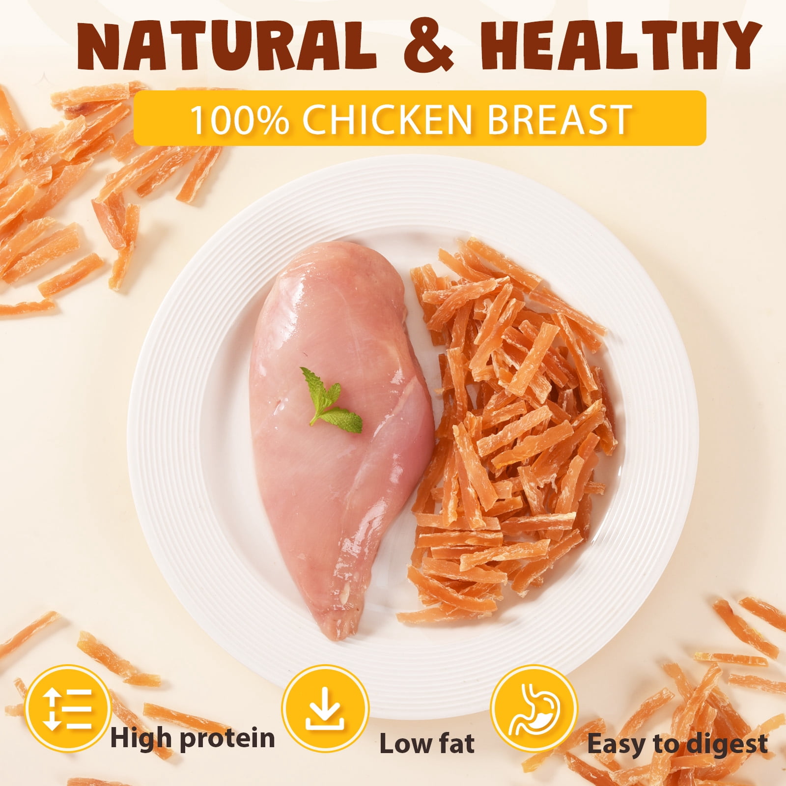 (3 pack) ASMPET Chicken Jerky Dog Treats, Mini Chicken Strips, Rawhide Free Training Treats for Cats and Small Dogs,11oz